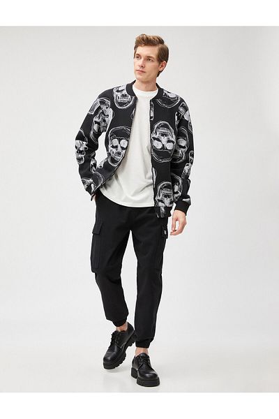 Koton Bomber Jacket Skull Printed Zipper Pocket Λεπτομέρειες