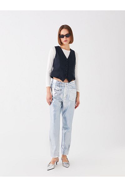 LC Waikiki High Waist Mom Fit Women's Metallic Jean Pants