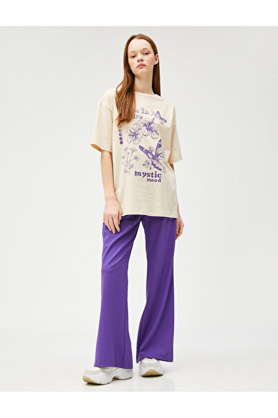 Koton Βαμβακερό μπλουζάκι με στάμπα με λαιμόκοψη