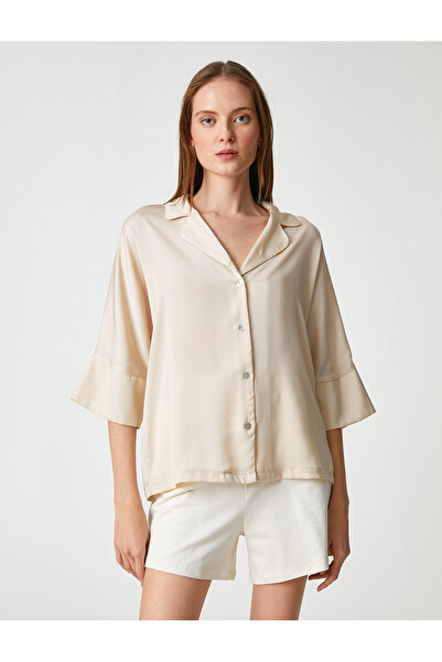 Koton Satin Pajama Top Buttoned Shirt Collar Short Sleeve