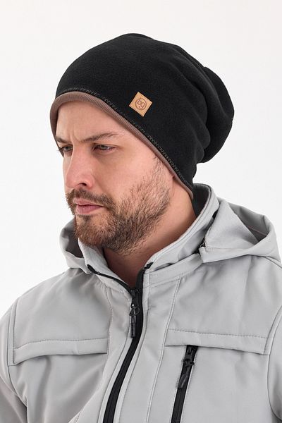 Butikgiz Men's Black Fleece Outer, Coffee Cotton Inside, Double Color Double Layer Foldable Soft Beanie