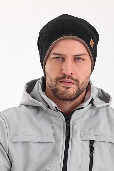 Butikgiz Men's Black Fleece Outer, Coffee Cotton Inside, Double Color Double Layer Foldable Soft Beanie