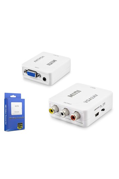 HADRON HDX1352 محول صور من VGA إلى AV يدعم الصوت بدقة 1080 بكسل باللون الأبيض