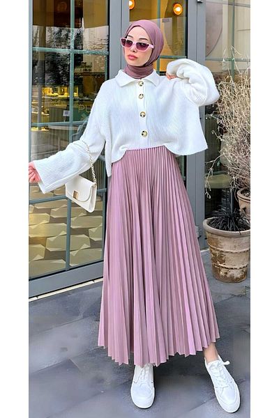 MODA VEDAT Γυναικεία στενή πλισέ σατέν φούστα