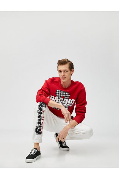 Koton Jogginghose im Rennsport-Stil, bedruckt mit doppelten Spitzentaschen an der Taille