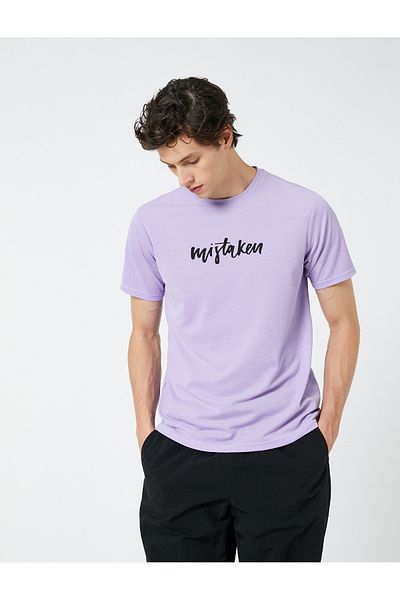 Koton Slogan Printed T-Shirt Crew Neck Short Sleeve Slim Fit