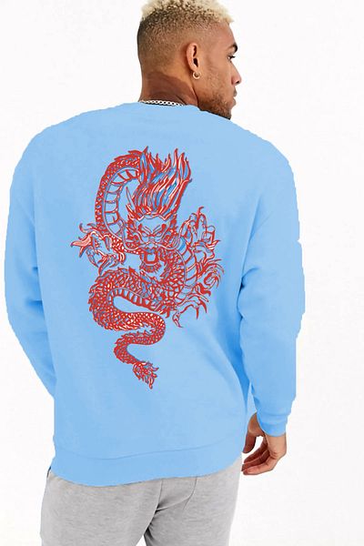 Pasage Trend Nice Oversize Front Dragon Printed Black Sweatshirt