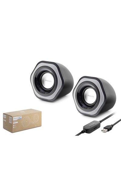 Philips Spa2209 Bilgisayar Hoparlörü 1+1 Usb + 3.5Mm + Ses Kontrol Siyah
