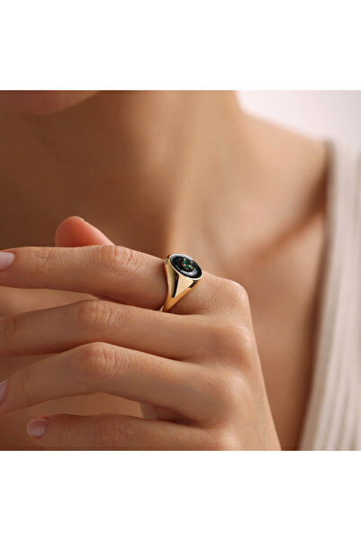 Sembol Gold Altın Şövalye Yüzük Zümrüt Taşlı Uni̇sex