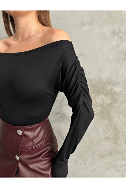 Diviny Boat Neck Sleeve Drawstring Detail Blouse