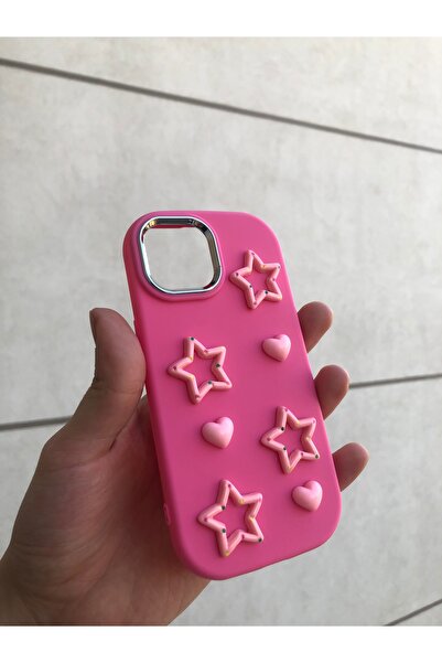 Butik İphone 13/14 pembe kabartmalı telefon kılıfı