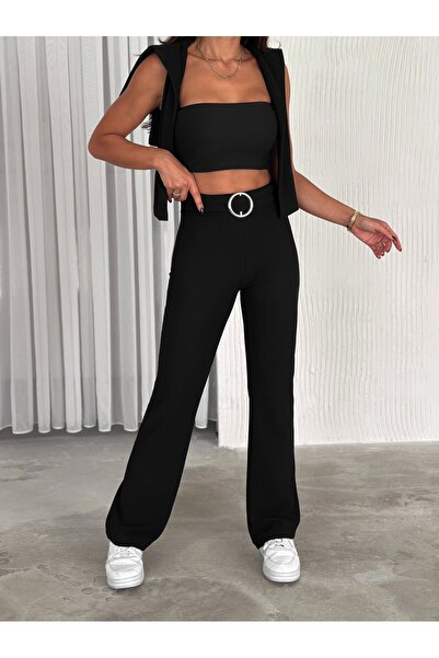 Cistern İstanbul Pantaloni spanioli cu centură cu inele din stofă otomană de damă