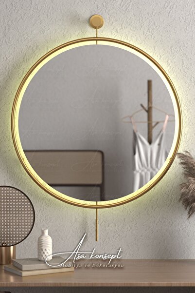 ASA KONSEPT Mirror Ayna Led'li 50-60-75 cm Gold Dekoratif Antre Hol Koridor D...