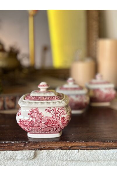Villeroy & Boch Villeroy Boch Rusticana Porselen Kırmızı Antika Kapaklı Şekerlik Reçellik Baharatlık Sunumluk Büyük