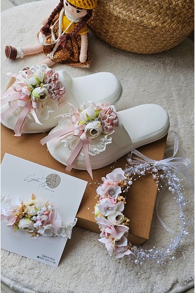 çiğdem kaya design Special Design Mother, Maternity Lohusa Crown Slippers Set
