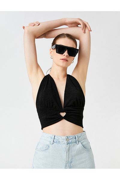 Koton Crop Tank Top Hallter Neck Παράθυρο Αναλυτικά