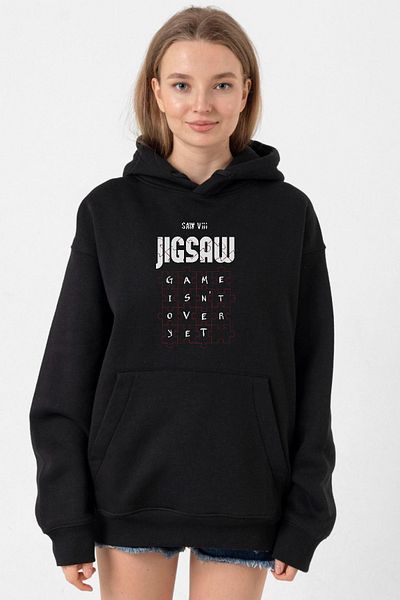 Tshirthane Black Women's Jigsaw Game - 3-String Hoodie, Non-Demand