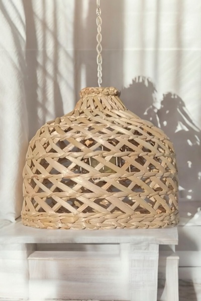 afralya home Hasır Dekoratif Bahçe / Salon / Antre / Mutfak Avize 30cm - Rattan - Bambu - Bohem