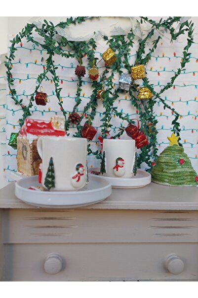 Clayanatolia Yeni Yıl Temalı Yılbaşı Kardan Adam Türk Kahvesi Fincanı