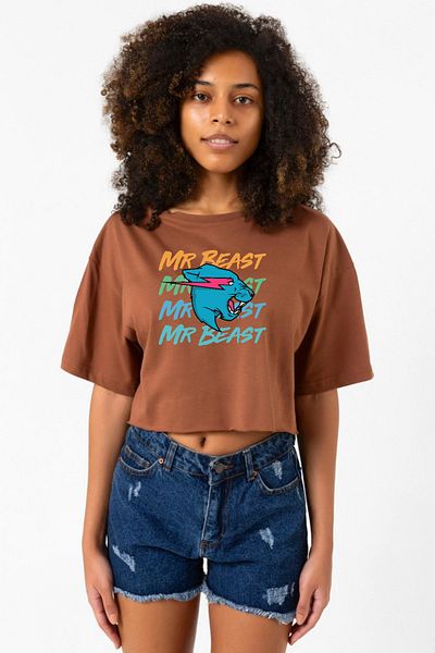 Tshirthane Mr Beast Letter Brown Women's Crop T-Shirt