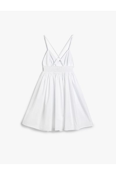 Koton Mini-Strandkleid V-Ausschnitt Dünne Träger Elastische Baumwolle