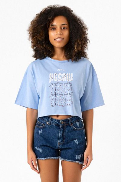 Tshirthane Jigsaw Game Isn_T over yet Baby Blue Women's Crop T-Shirt