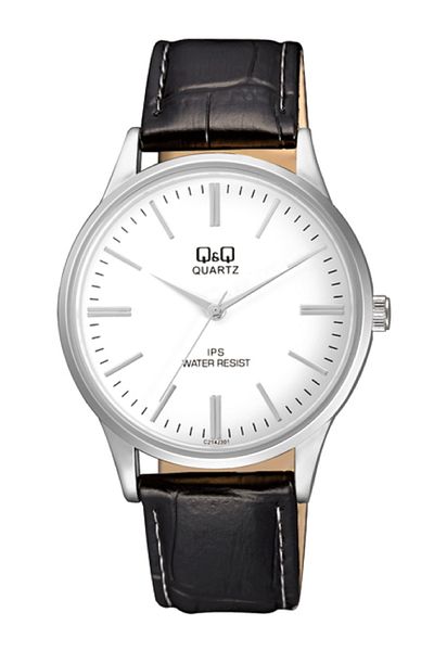 Q&Q Silver White Striped Classic Model Unisex Wristwatch