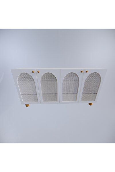 lazzir handle Mdf Bohem Konsol-(MDF 4 KAPAKLI BEYAZ HAZERANLI)-(BEYAZ)-(180 CM GENİŞLİK)-(TOMBUL AYAKLI)