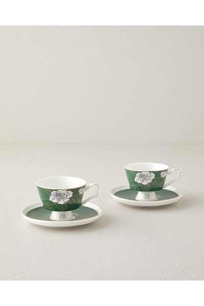 English Home Evelina New Bone China 4-Piece 2-Person Coffee Cup Set 90 ml Dark Green