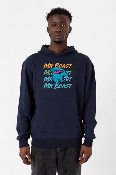 Tshirthane Мъжки суичър с качулка Mr Beast в тъмносин цвят с буква 3ip