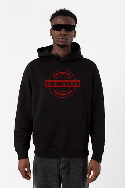 Tshirthane Ανδρικό φούτερ John Wick Continental Excommunicado μαύρο με κουκούλα 3 κορδονιών
