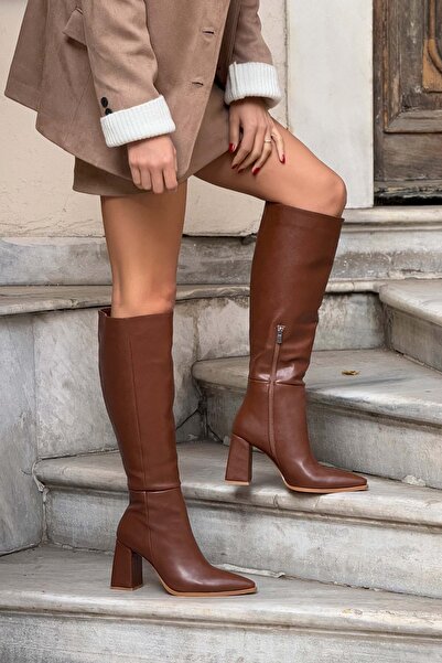 NİŞANTAŞI SHOES Dámské kozačky na podpatku Jules Tan Matte na zip