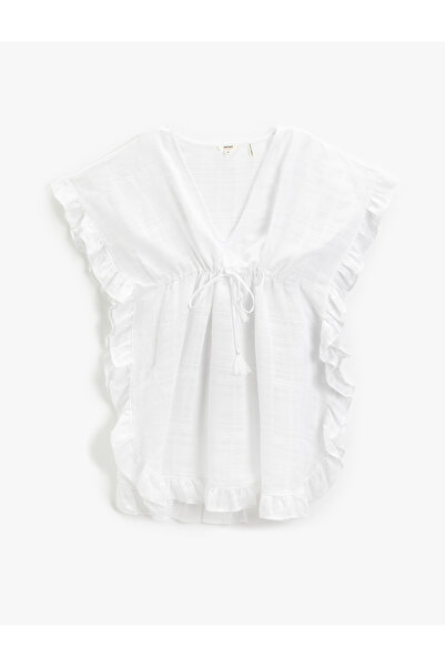 Koton Μανίκια μέσης με υφή κιμονό με λαιμόκοψη με λαιμόκοψη με λεπτομέρεια με...