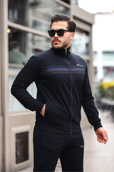 Fors Life Чоловічий стильний спортивний костюм з вишивкою на грудях, темно-синій