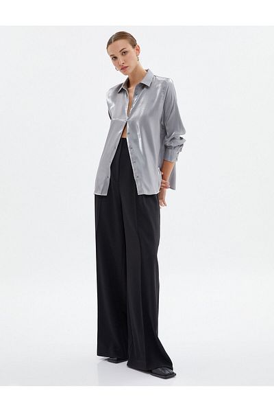 Koton Satin Shirt Long Sleeve Buttoned Jacquard Classic Collar