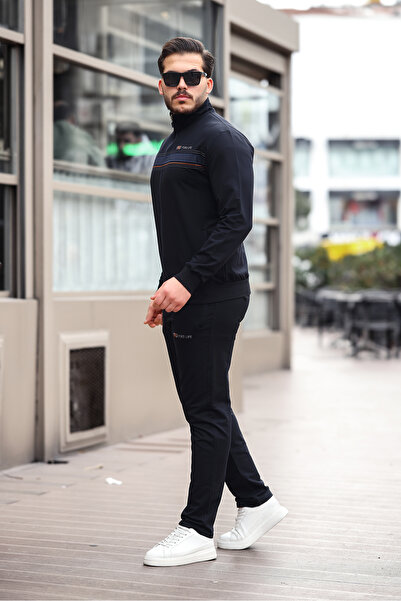 Fors Life Мъжки стилен анцуг с бродиран детайл на гърдите, тъмносин