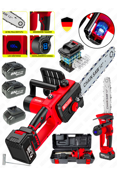 Graizer 21 Vf 3000 Mah Dijital Şarj Göstergeli Karbon Motor Şarjlı Akülü Dal Kesme Budama Testere Makinesi