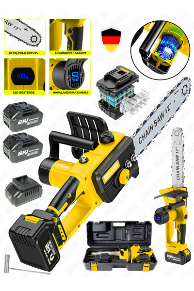 Graizer 21 Vf 3000 Mah Dijital Şarj Göstergeli Karbon Motor Şarjlı Akülü Dal Kesme Budama Testere Makinesi