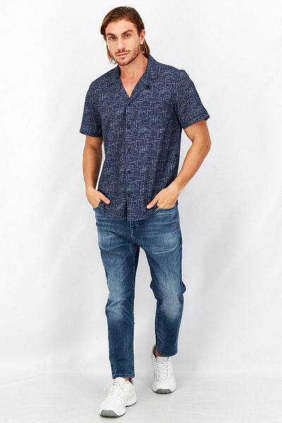 Kenneth Cole Men Regular Fit Allover Print Casual Shirt, Navy