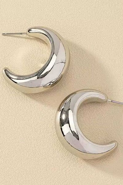 KYOLA DESİGN Silver Colored Curved Moon Earrings