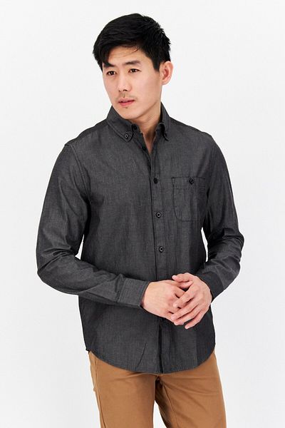 Vince Camuto Men Classic Fit Chambray Long Sleeves Casual Shirt, Black