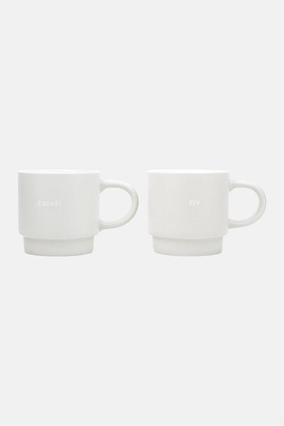 Muy Mucho 2 Piece Plain New Bone Mug, Off White