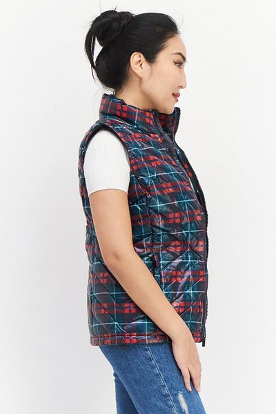 Bass Outdoor Women Plaid Vest Jacket, Green