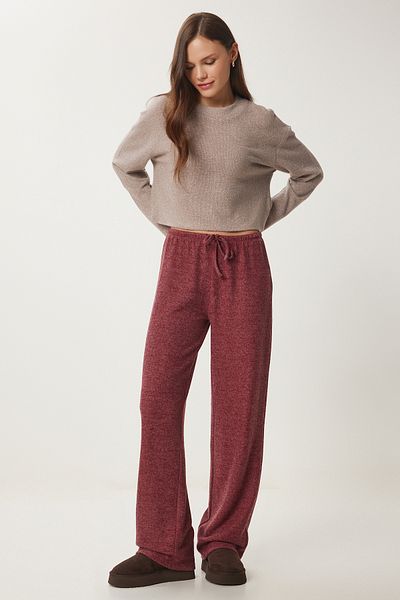 Lovelyİstanbul Yumoş Burgundy Knitted Trousers - Lub0063