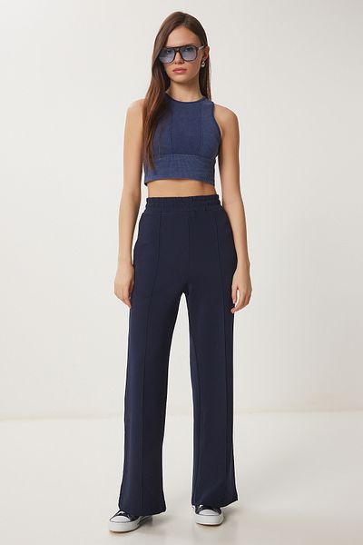 Lovelyİstanbul Wide Leg Comfortable Knitted Trousers Dark Blue Lrv0092
