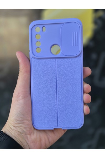 Fibaks Redmi Note 8 Kılıf Sürgülü Slide Kamera Korumalı Deri Görünümlü Lüks Silikon