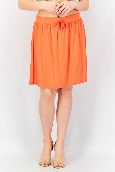 Esprit Women Solid Drawstring Midi Skirt, Orange