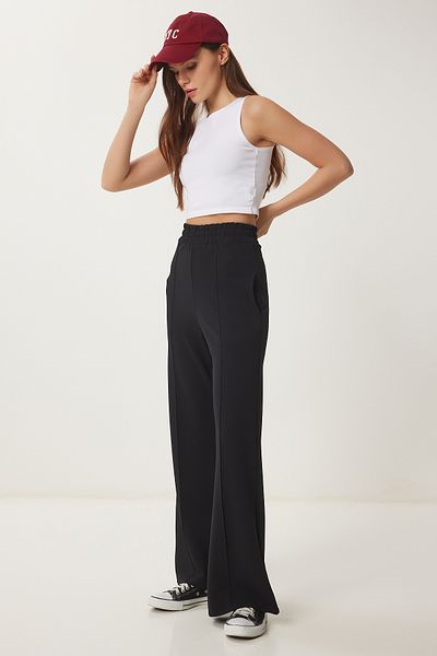 Lovelyİstanbul Pantaloni tricotati confortabili cu picioare late NEGRI LRV0092
