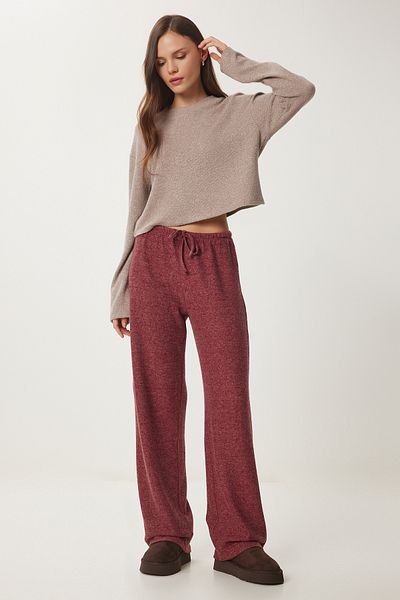 Lovelyİstanbul Yumoş Burgundy Knitted Trousers - Lub0063