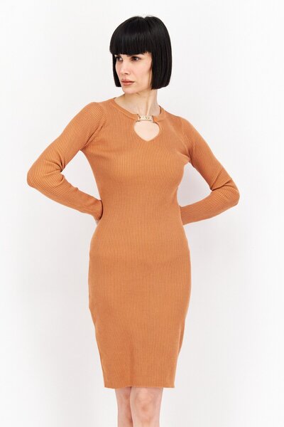 Catherine Malandrino Women Ribbed Bodycon Dress, Brown